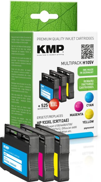 KMP Multipack H105V cyan, magenta, gelb Tintenpatronen ersetzen HP Officejet HP 933XL (CR711AE)