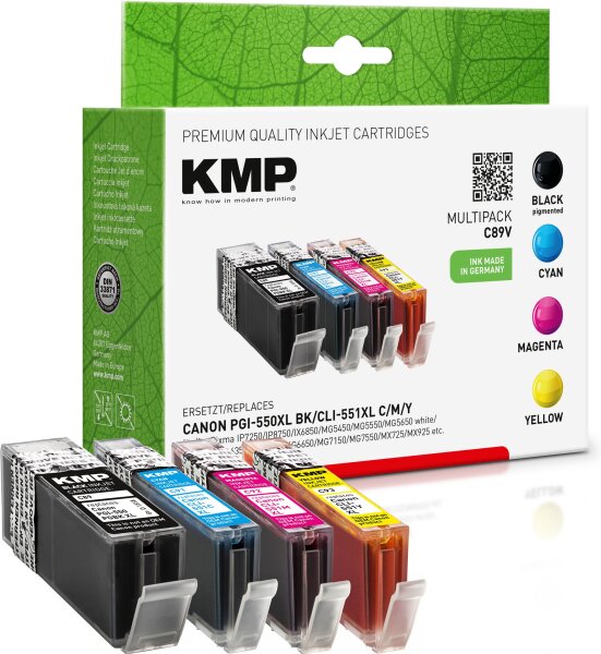 KMP Multipack C89V schwarz, cyan, magenta, gelb Tintenpatronen ersetzen Canon PGI-550XL/CLI-551XL (6509B013)