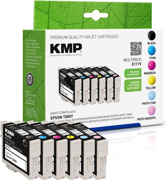 KMP Multipack E111V schwarz, cyan, magenta, gelb, light-cyan, light-magenta Tintenpatronen ersetzen Epson Stylus Photo T0807