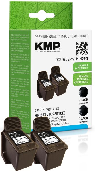 KMP Doublepack H29D schwarz Tintenpatrone ersetzt HP Deskjet HP21XL (C9351CE)