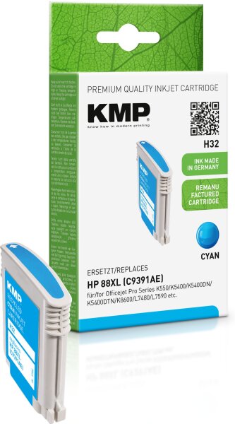 KMP H32 cyan Tintenpatrone ersetzt HP Officejet Pro HP 88XL (C9391AE)