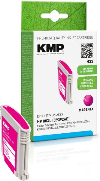 KMP H33 magenta Tintenpatrone ersetzt HP Officejet Pro HP 88XL (C9392AE)