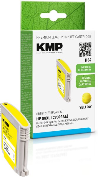 KMP H34 gelb Tintenpatrone ersetzt HP Officejet Pro HP 88XL (C9393AE)