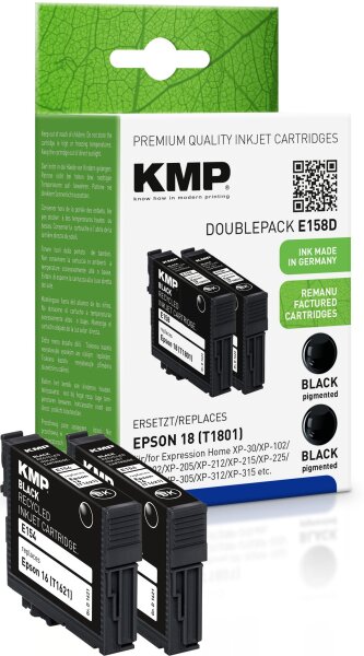 KMP Doublepack E154D schwarz Tintenpatrone ersetzt Epson Workforce 16 (T1621)
