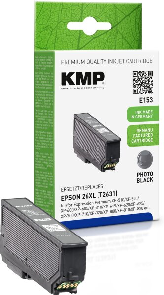 KMP E153 photo-schwarz Tintenpatrone ersetzt Epson Expression Premium 26XL (2631)