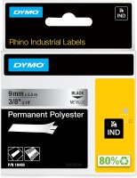 DYMO Rhino Industrie Permanente Polyesteretiketten | 9 mm x 5,5 m | Schwarz auf Metallic | selbstklebendes Schriftband | für DYMO Rhino und LabelManager Beschriftungsgerät