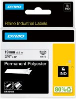 DYMO Rhino Industrie Permanente Polyesteretiketten | 19 mm x 5,5 m | Schwarz auf Weiß | selbstklebendes Schriftband | für DYMO Rhino und LabelManager Beschriftungsgerät