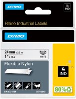DYMO Rhino Industrie Nylonetiketten | flexibel | 24 mm x 3,5 m | schwarze Schrift auf weißem Untergrund | selbstklebendes Schriftband