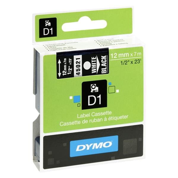 Dymo D1-Schriftband 12mm x 7m weiß auf schwarz