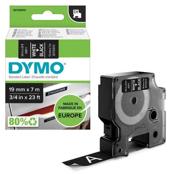 Dymo D1-Schriftband 19mm x 7m weiß auf schwarz
