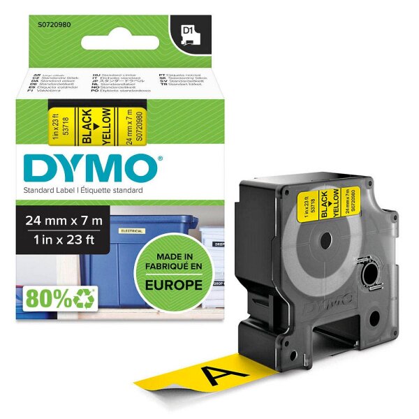 DYMO Beschriftungsband D1 - 53718 - S0720980, 24mm - 7m schwarz auf gelb