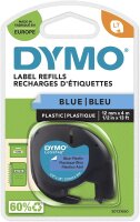 Dymo LT Kunststoffetiketten, Rolle 12 mm x 4 m, schwarze Schrift auf blauem Untergrund, Kunststoff, für LetraTag-Drucker, S0721650