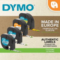 Dymo LT Kunststoffetiketten, Rolle 12 mm x 4 m, schwarze Schrift auf blauem Untergrund, Kunststoff, für LetraTag-Drucker, S0721650