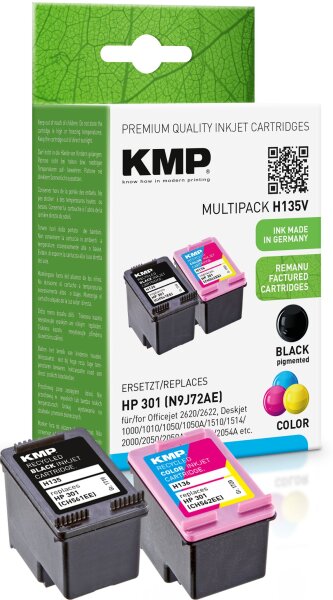 KMP Multipack H135V schwarz, farbig Tintenpatronen ersetzen HP Officejet/Deskjet HP301 (NBJ72AE)