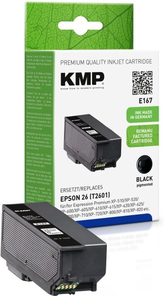 KMP E167 schwarz Tintenpatrone ersetzt Epson Expression Premium 26 (T2601)