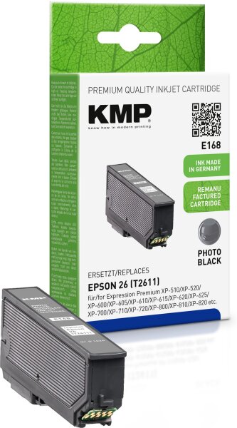 KMP E168 photo-schwarz Tintenpatrone ersetzt Epson Expression Premium 26 (T2611)