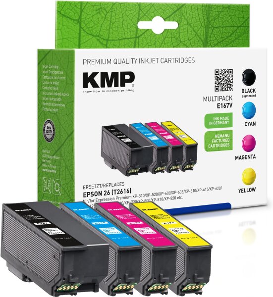 KMP Multipack E167V schwarz, cyan, magenta, gelb Tintenpatronen ersetzen Epson Expression Premium 26 (T2616)