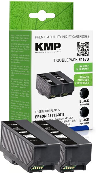 KMP Doublepack E167D schwarz Tintenpatrone ersetzt Epson Expression Premium 26 (2601)