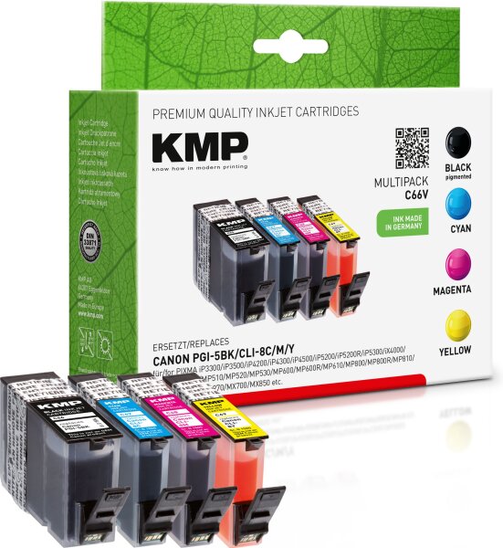 KMP Multipack C63V schwarz, cyan, magenta, gelb Tintenpatronen ersetzen Canon PGI-5BK, CLI-8C, CLI-8M, CLI-8Y (0628B001 + 0621B029)