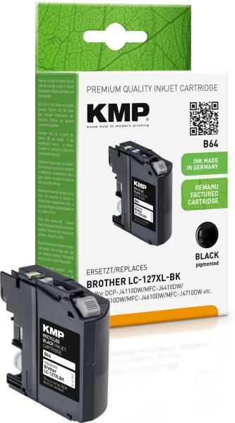 KMP B64 schwarz Tintenpatrone ersetzt Brother LC-127XLBK
