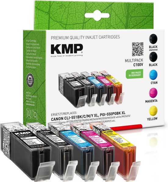 KMP Multipack C100V schwarz, cyan, magenta, gelb Tintenpatronen ersetzen Canon PGI-550PGBKXL/CLI-551BKXL/PGI-551CXL/PGI-551MXL/PGI-551YXL