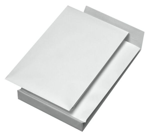 Elepa - rössler kuvert Faltentaschen B4, ohne Fenster, mit 40 mm-Falte und Klotzboden, 140 g/qm, weiß, 100 Stück
