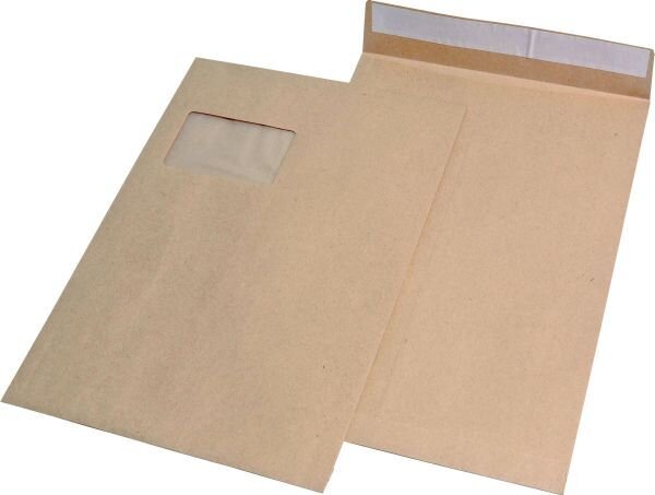 Elepa - rössler kuvert Faltentaschen C4, mit Fenster, mit 20 mm-Falte, 120 g/qm, braun, 100 Stück