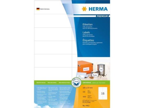 Herma Etiketten Premium A4, weiß 105x37 mm Papier matt 1600 St.