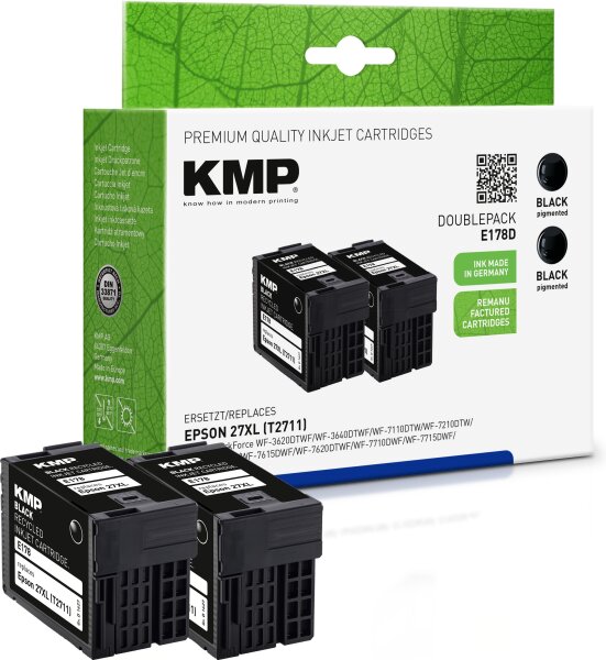 KMP Doublepack E178D schwarz Tintenpatrone ersetzt Epson WorkForce 27XL (T2711)