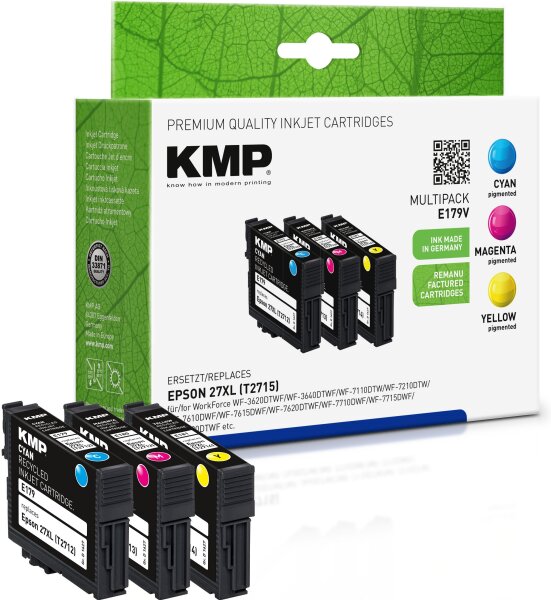 KMP Multipack E179V cyan, magenta, gelb Tintenpatronen ersetzen Epson WorkForce 27XL (2715)