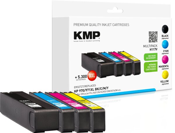 KMP Multipack H117V schwarz, cyan, magenta, gelb Tintenpatronen ersetzen HP OfficeJet Pro HP970XL/971XL (CN625AE, CN626AE, CN627AE. CN628AE)