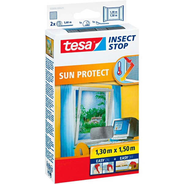 tesa Fliegengitter Comfort Klettband für Fenster, mit Sonnenschutz, anthrazit / metallic