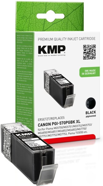 KMP C107BPIX schwarz pigmented Tintenpatrone ersetzt Canon PGI-570PGBK XL (0318C001)