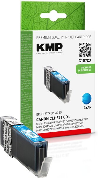 KMP C107CX cyan Tintenpatrone ersetzt Canon CLI-571 C XL (0332C001)