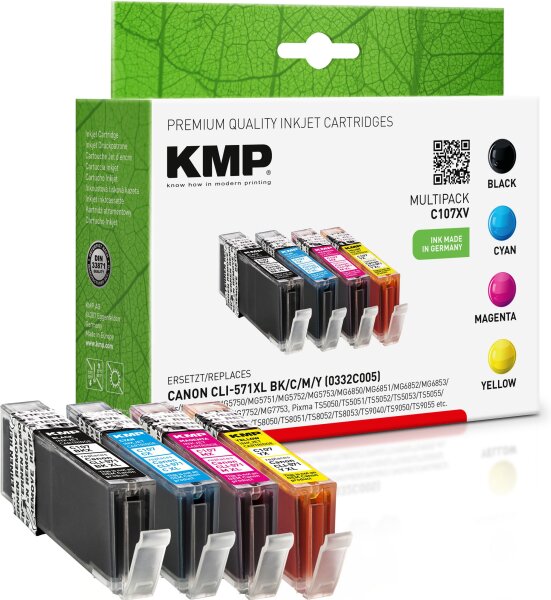 KMP Multipack C107XV schwarz, cyan, magenta, gelb Tintenpatronen ersetzen Canon CLI-571XL (0332C005)