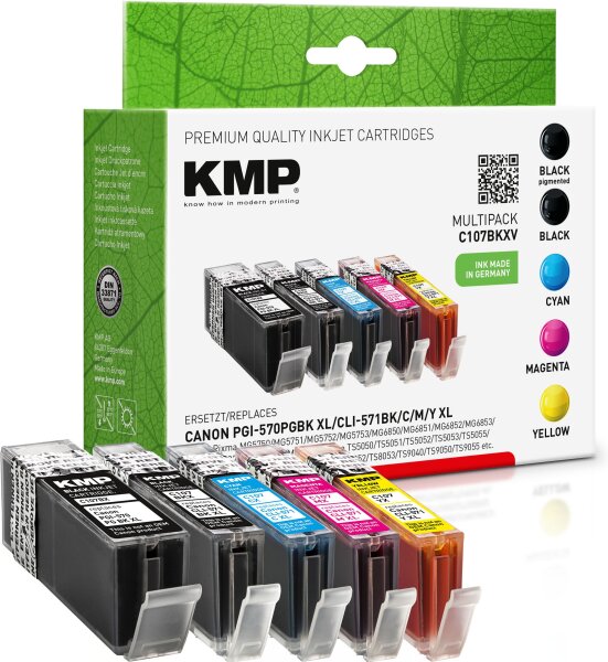 KMP Multipack C107BKXV schwarz, cyan, magenta, gelb Tintenpatronen ersetzen Canon PGI-570PGBKXL/CLI-571BKXL/CL-571CXL/CLI-571MXL/CLI-571YXL