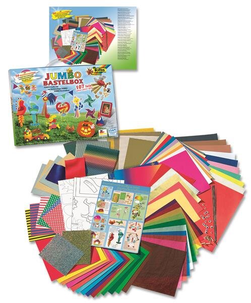 folia 50915/1 - Jumbo Bastelkoffer mit 107 Teilen, riesige Auswahl an Bastelmaterialien für Kinder und Erwachsene
