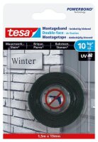 tesa Powerbond Montageband für Ziegel und Stein, 10 kg Haltekraft pro Meter - doppelseitiges Montageklebeband für Innen und Außen - 1,50 m x 19 mm