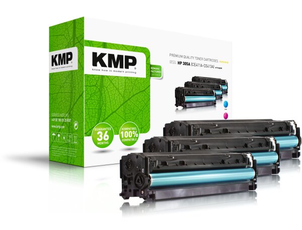 KMP Multipack H-196CMY cyan, magenta, gelb Tonerkartusche ersetzt HP LaserJet Pro HP 305A (CE411A, CE413A, CE412A)